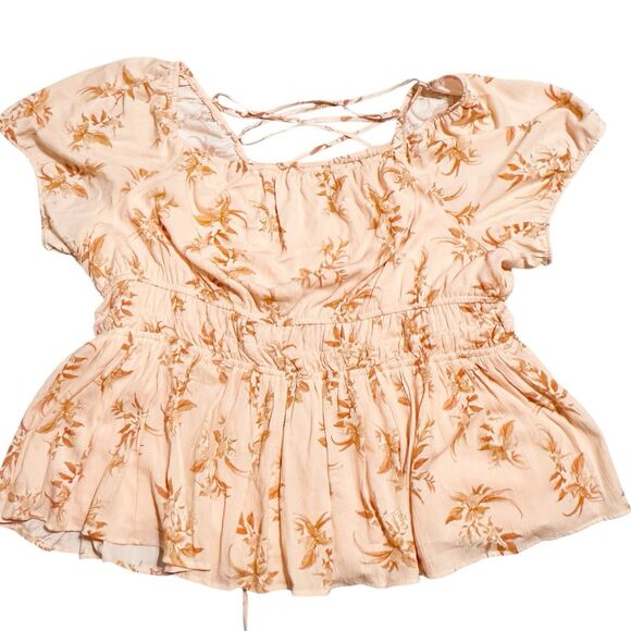 Torrid Women's Floral Blouse Size 3 Lightweight Drawstring Corset Peplum Girly - Picture 3 of 6